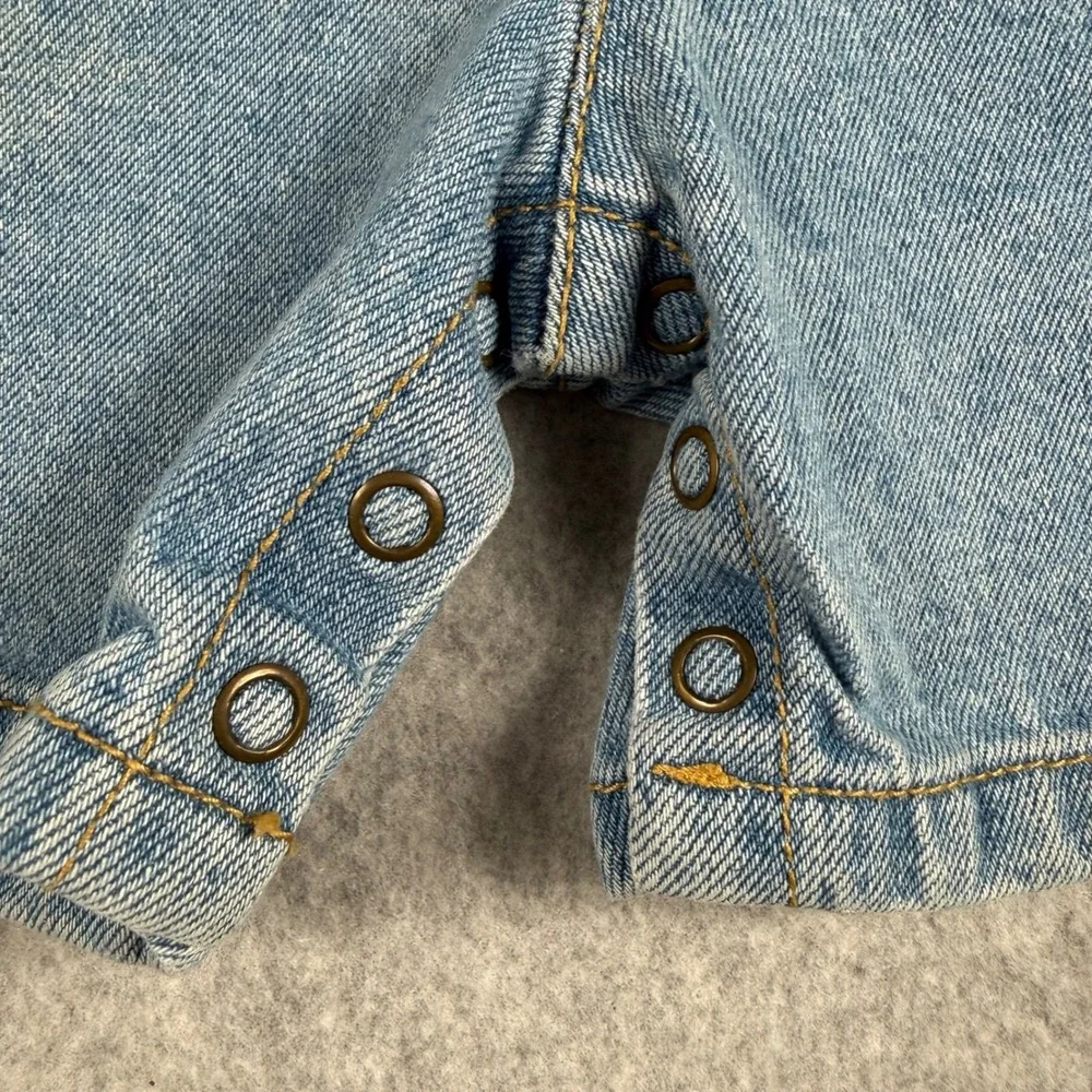 Vintage 90s Guess Baby 18M Denim Shortalls Overalls Triangle Logo Snap Crotch